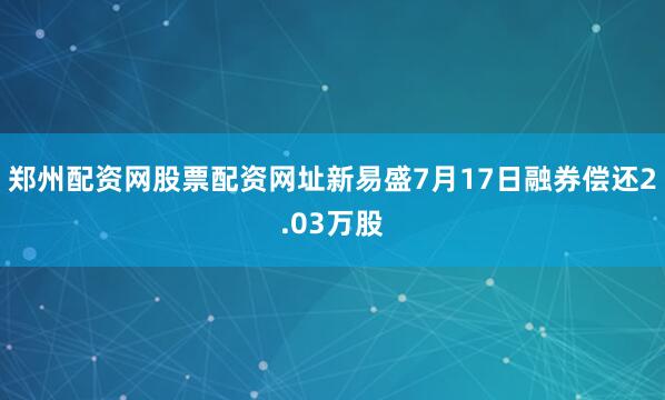 郑州配资网股票配资网址新易盛7月17日融券偿还2.03万股