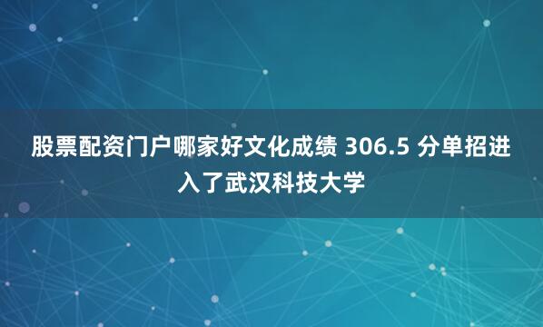 股票配资门户哪家好文化成绩 306.5 分单招进入了武汉科技大学